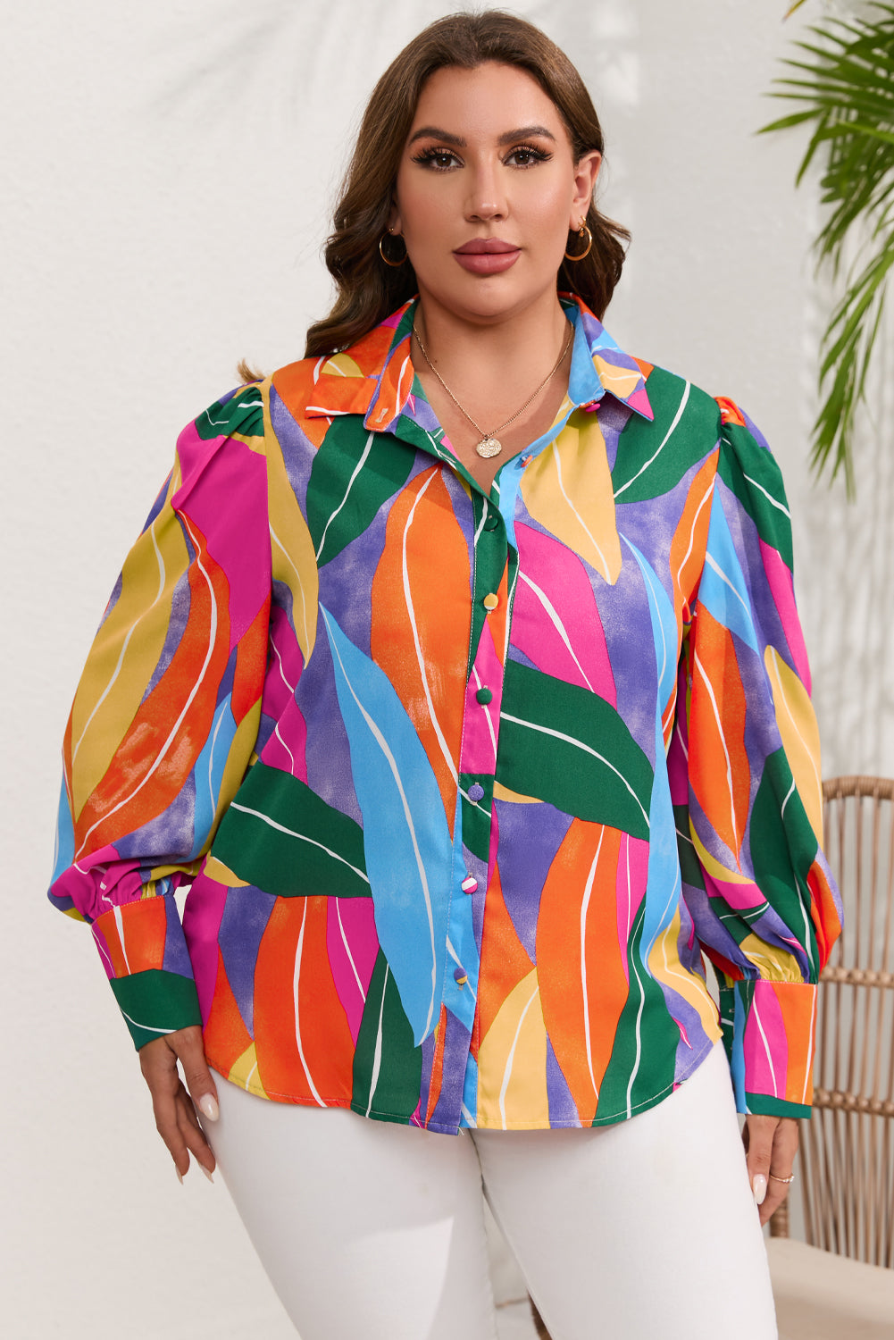 Multicolor Flora Print Plus Size Shirt