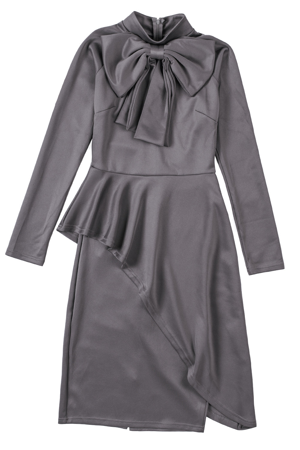 Modest Asymmetric Peplum Style Bow Dress