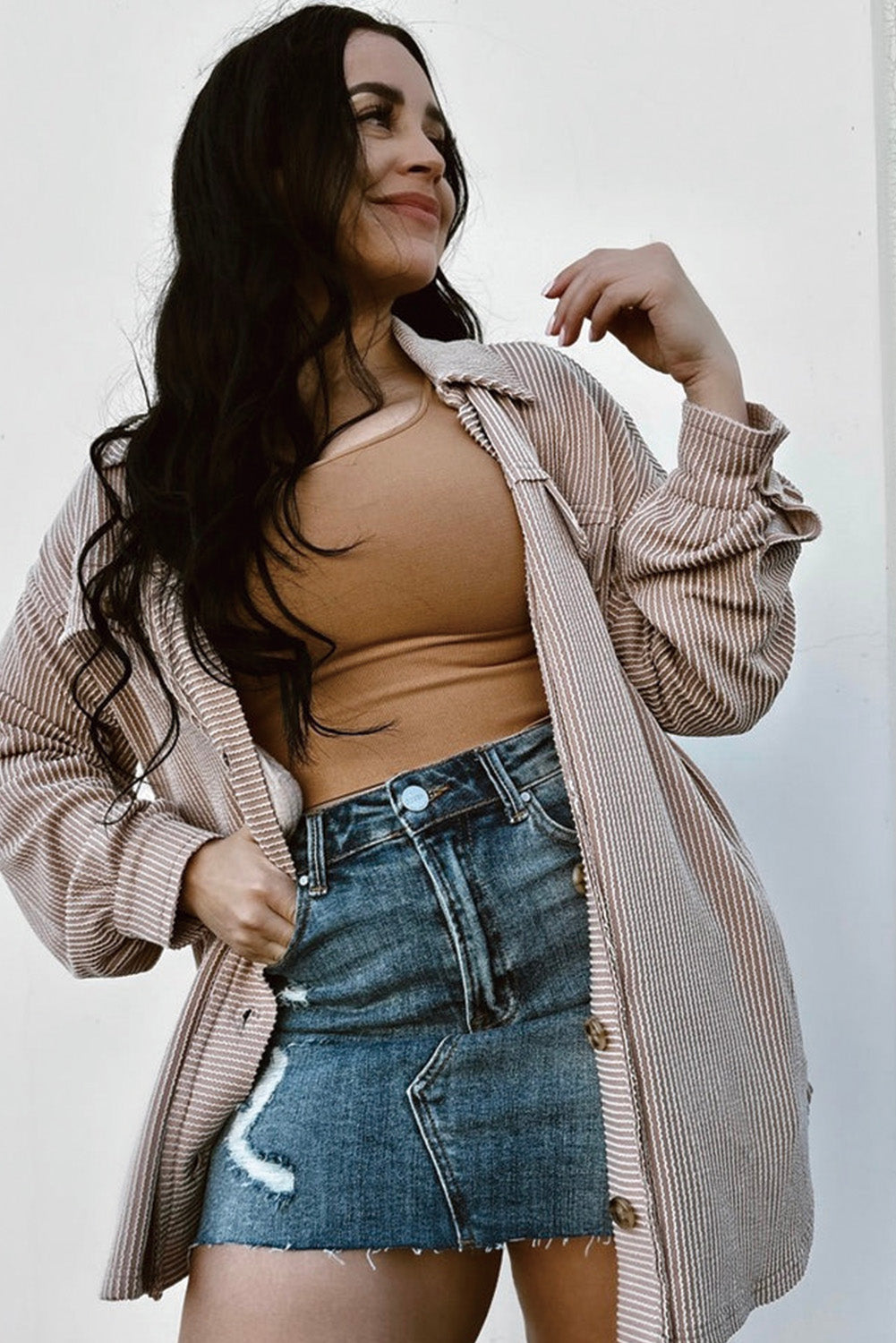 Smoke Gray Corduroy Plus Size Jacket