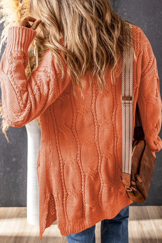 Ribbed Trim Cable Knit Cardigan