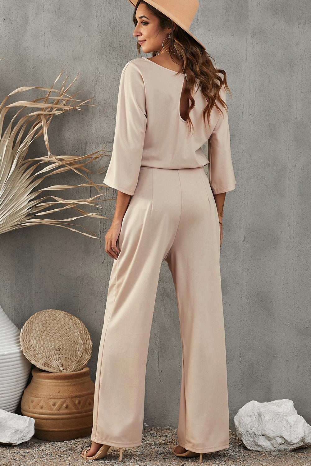 Sexy In Beige Wide Leg Jumpsuit