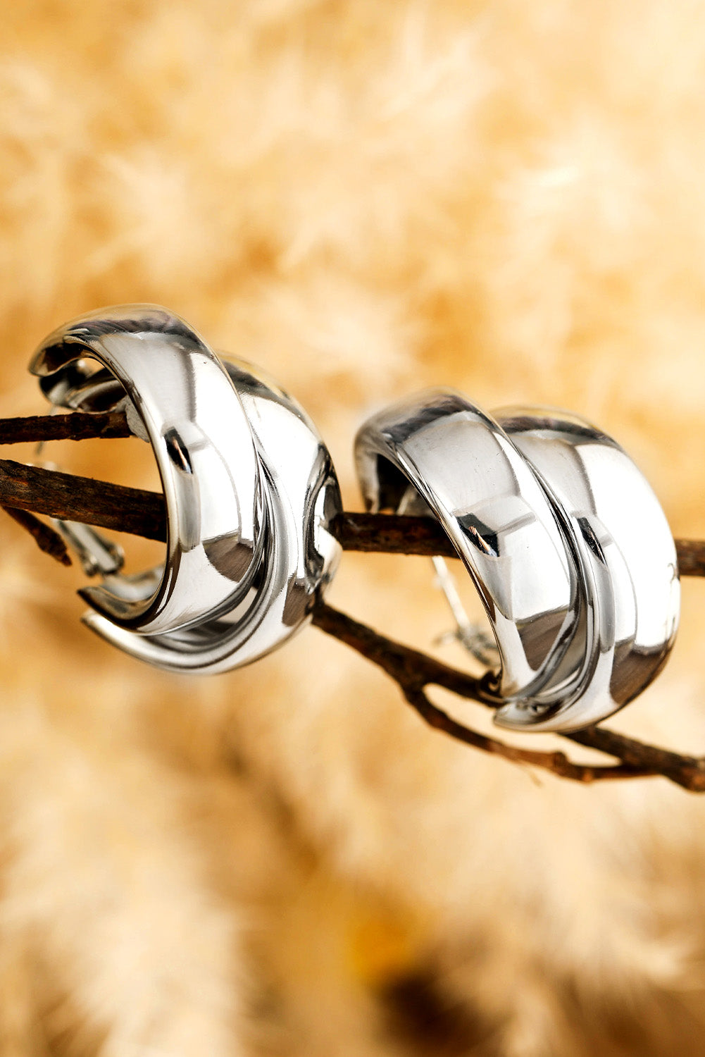 Silvery Layered Hoop Dangle Earrings