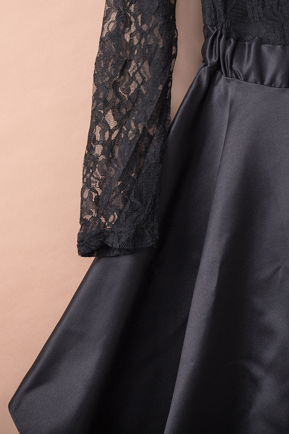 Black Long Sleeve Lace High Satin Dress