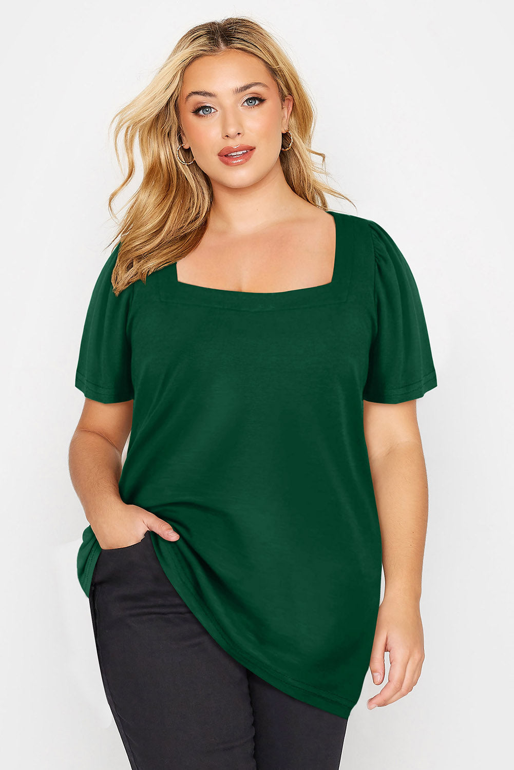 Plus Size  Ruched Shoulder Short Sleeve Top