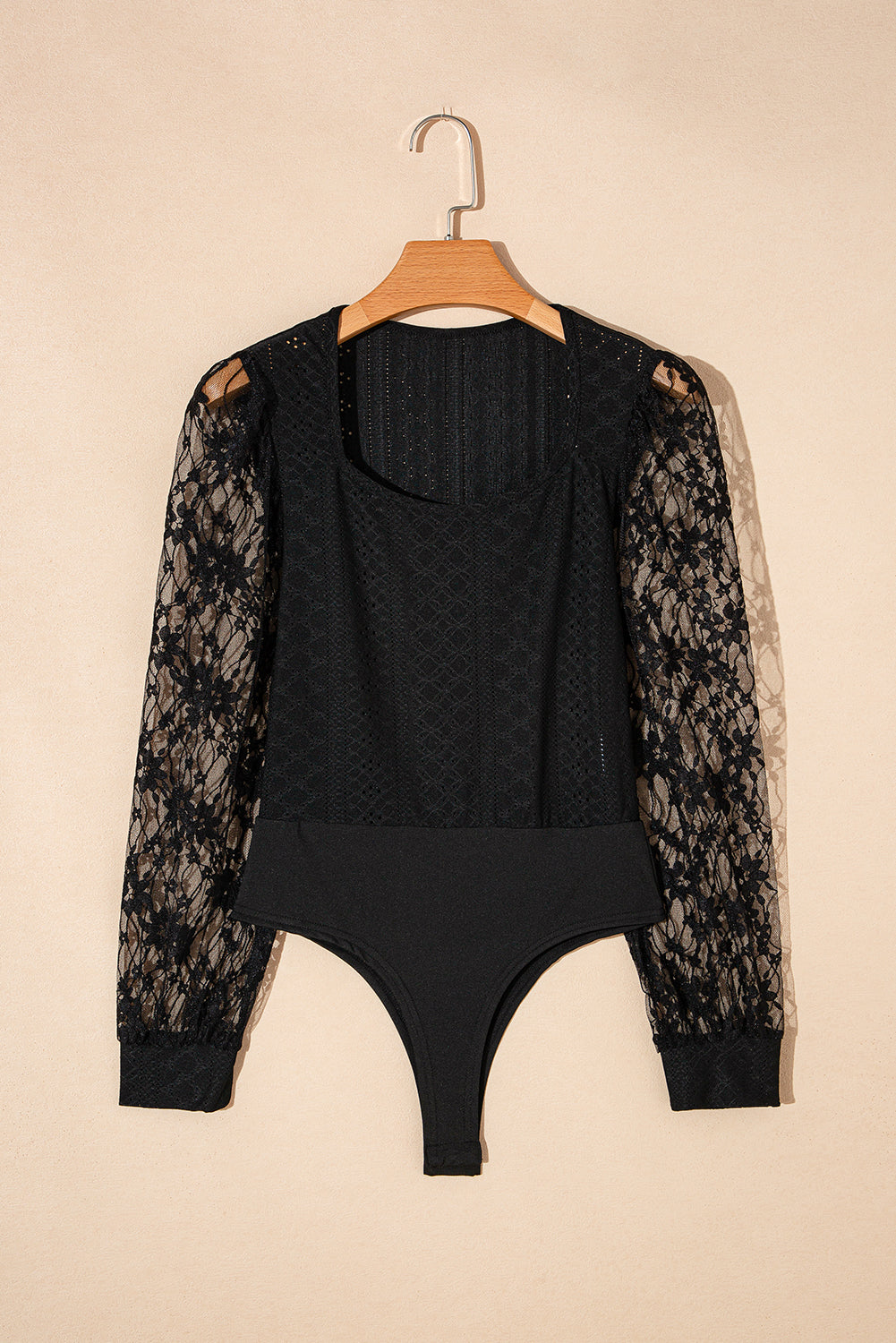 Black Lace Bishop Sleeve Bodysuit