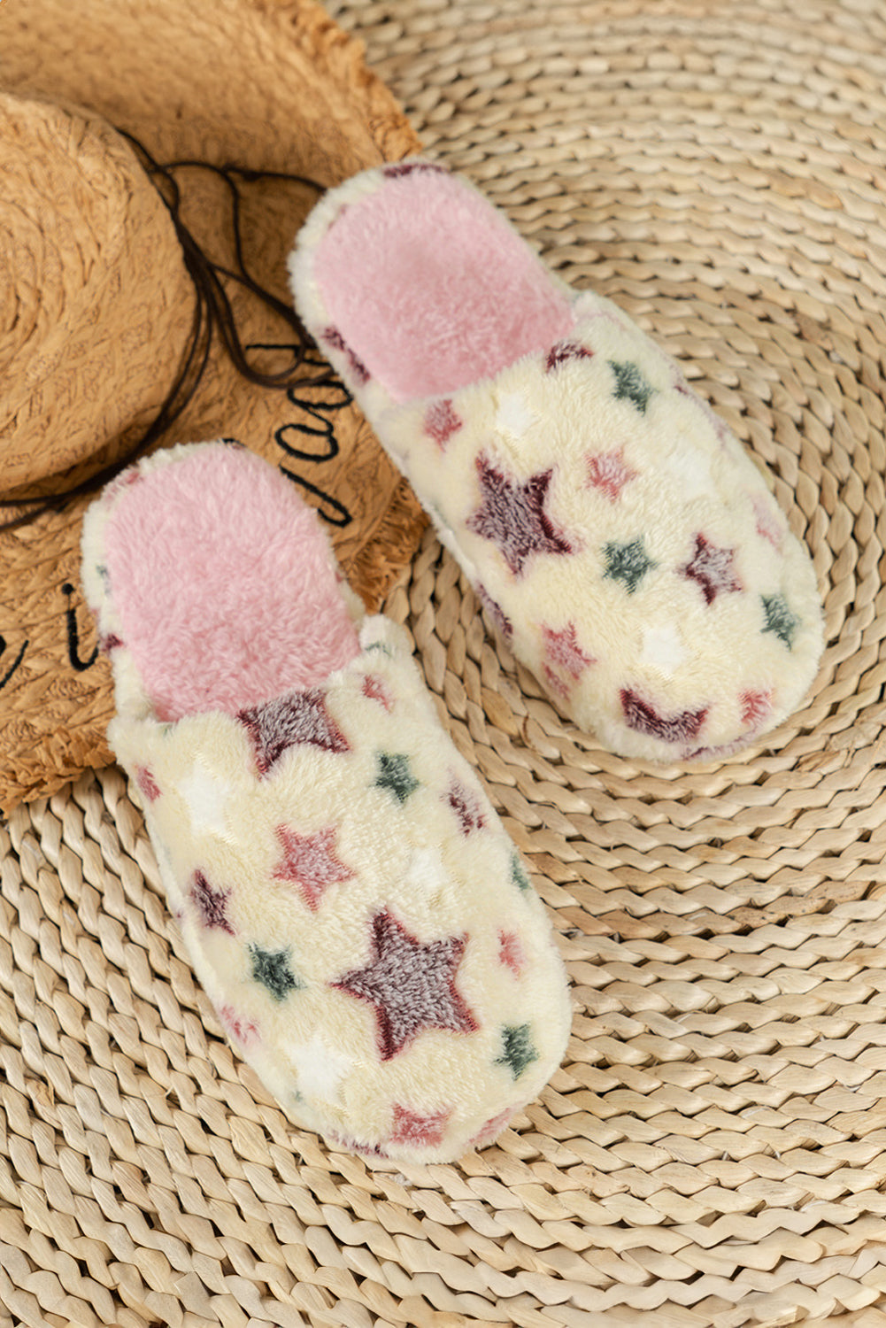 Pink Star Pattern Plush Slippers