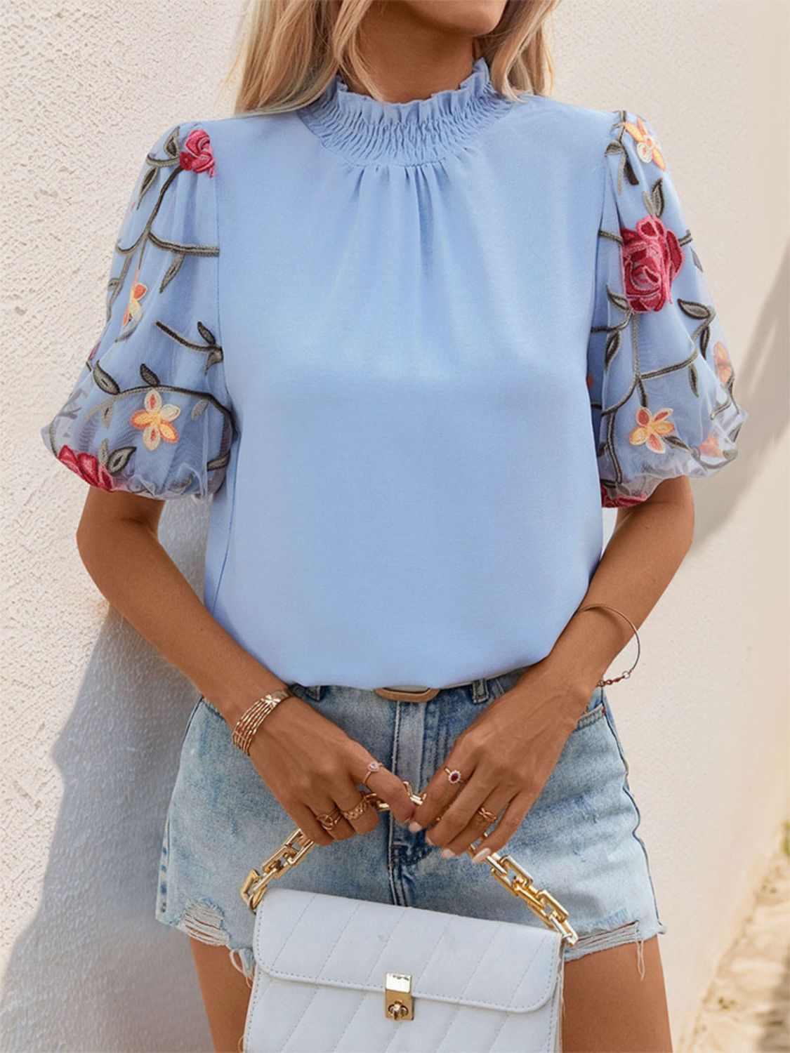 Embroidered Puff Sleeve Blouse