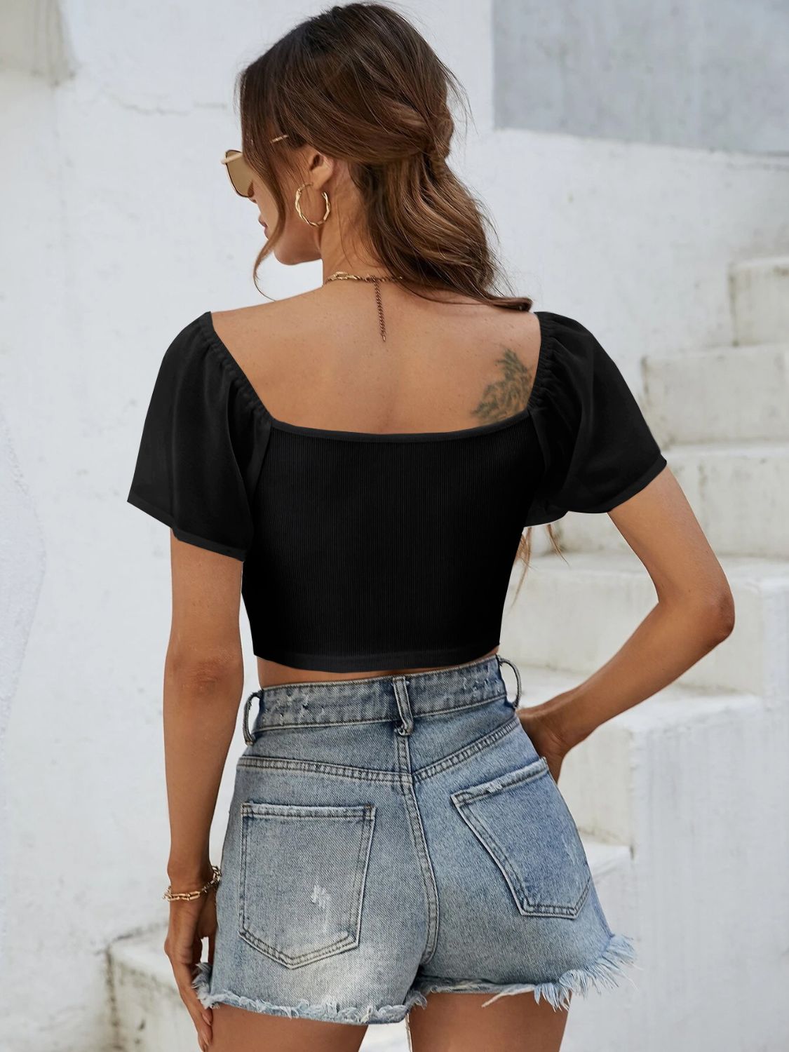 Short Sleeve Drawstring Crop Top