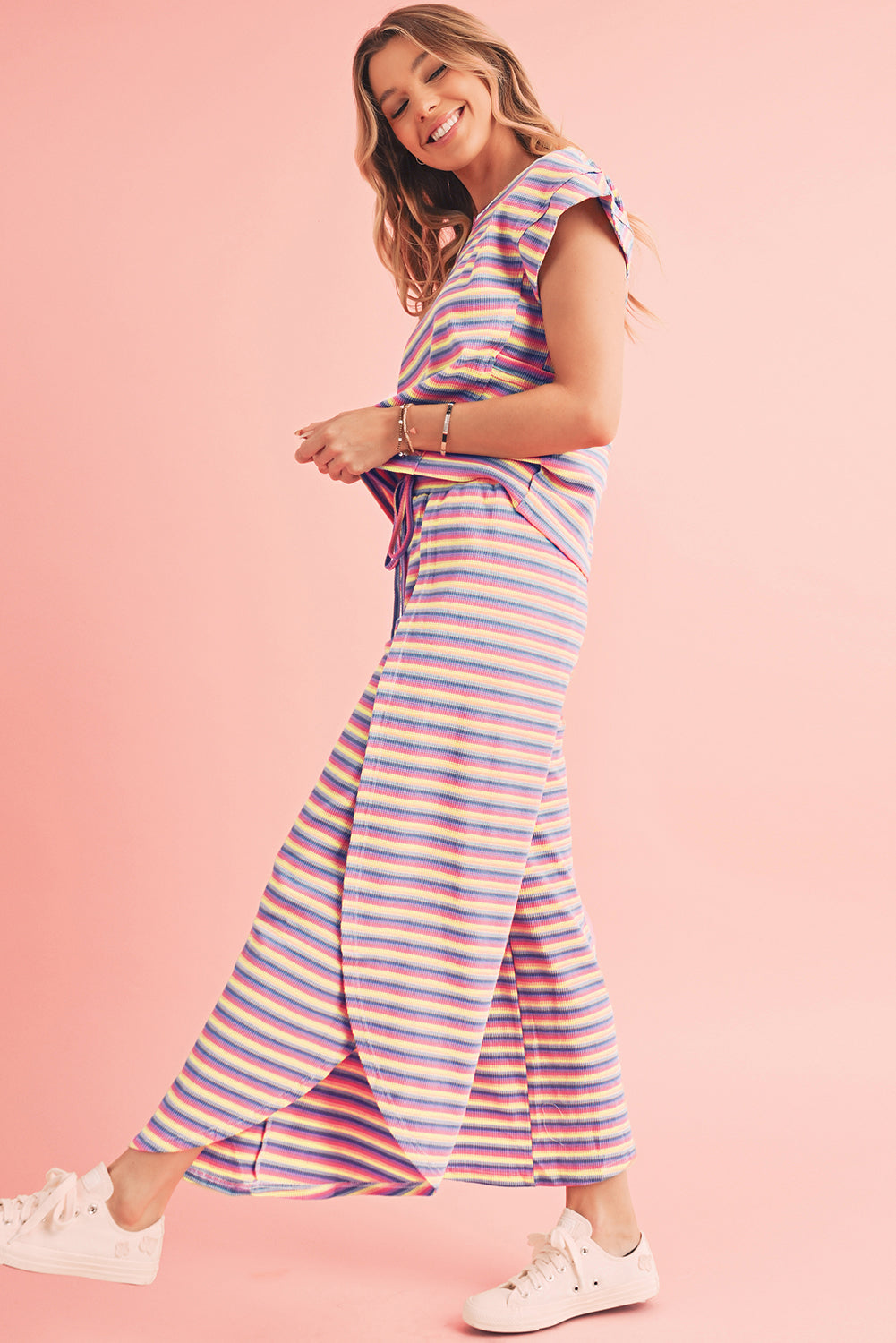 Striped Tassel Tee & Wide Leg Pants Set