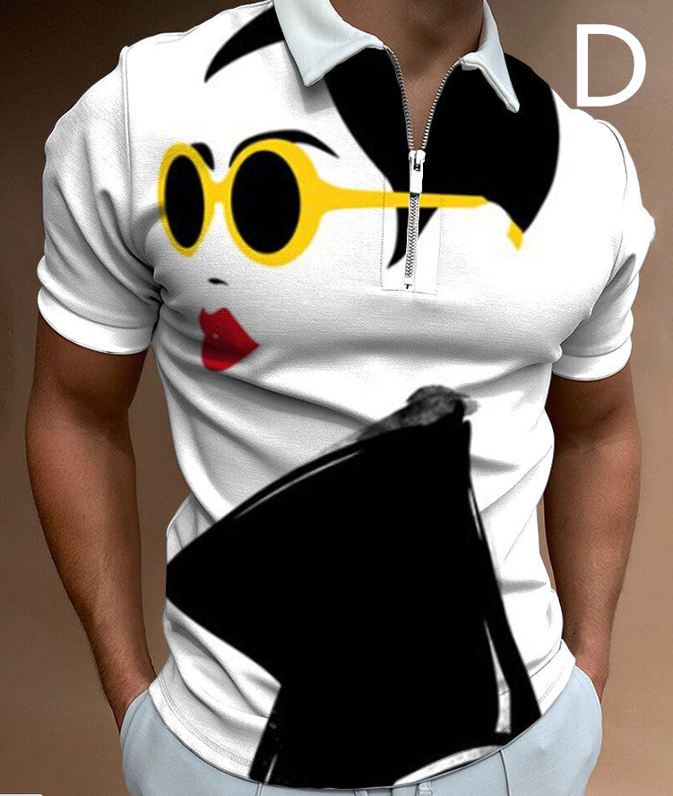 Men Face Art Short Sleeve Casual Polo Shirts