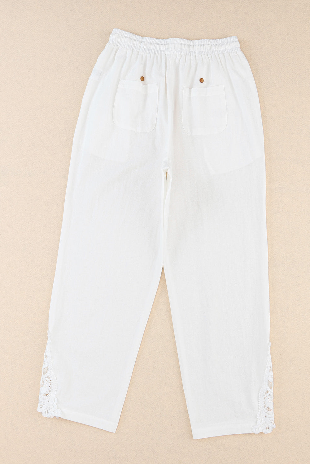 White Lace Splicing Drawstring Pants