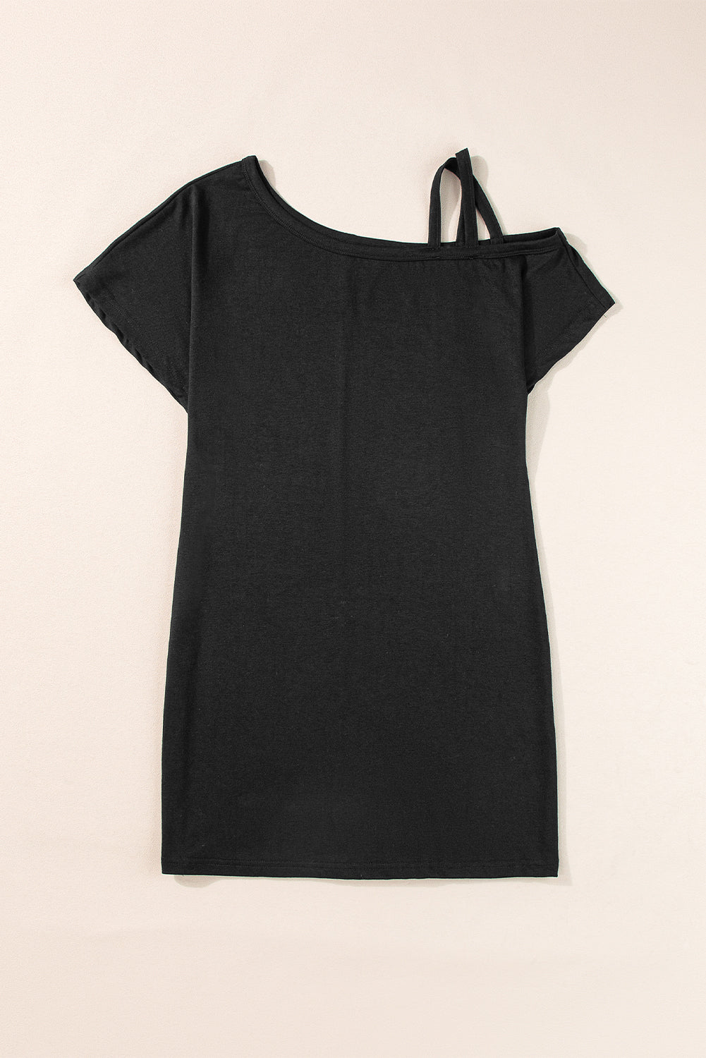 Black Asymmetric Shoulder Mini Dress