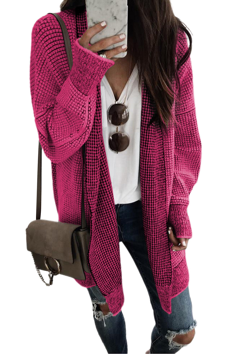 Small Print Knitted Open Front Cardigan