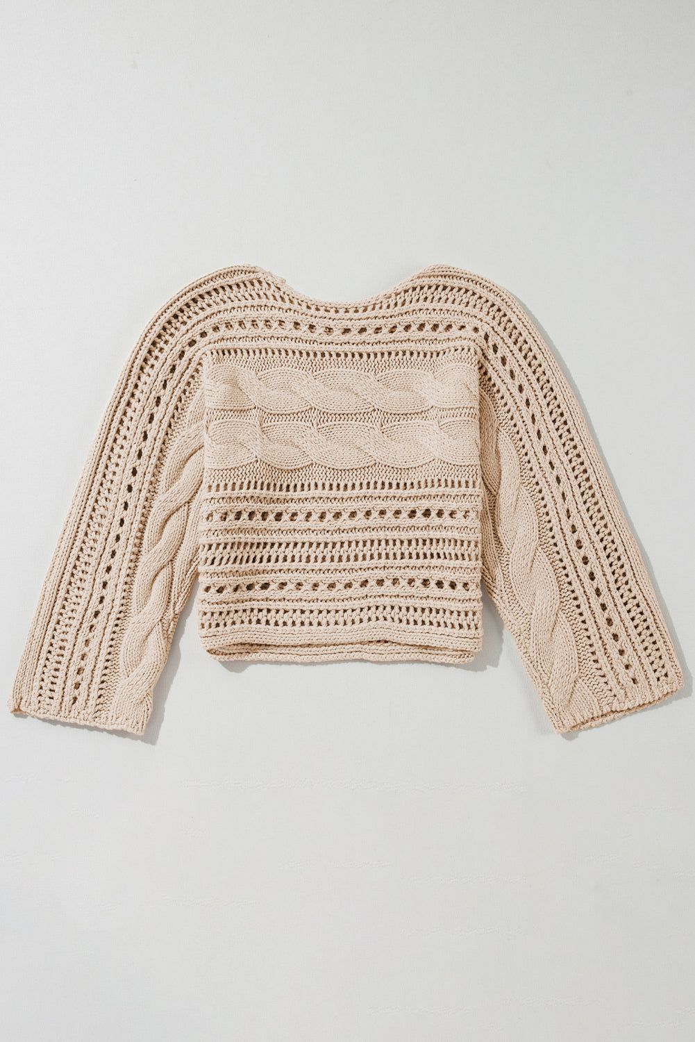 Smoke Gray Hollow-out Cable Knit Cropped Sweater