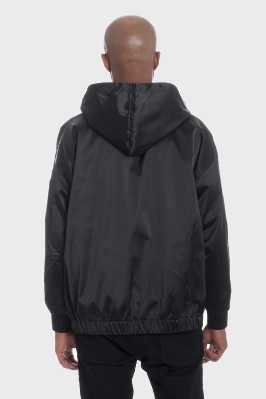 Satin Zip Up Hooded Windbreaker Up to 2X