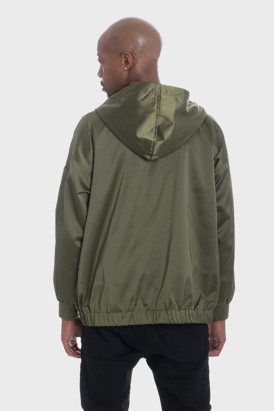 Satin Zip Up Hooded Windbreaker Up to 2X