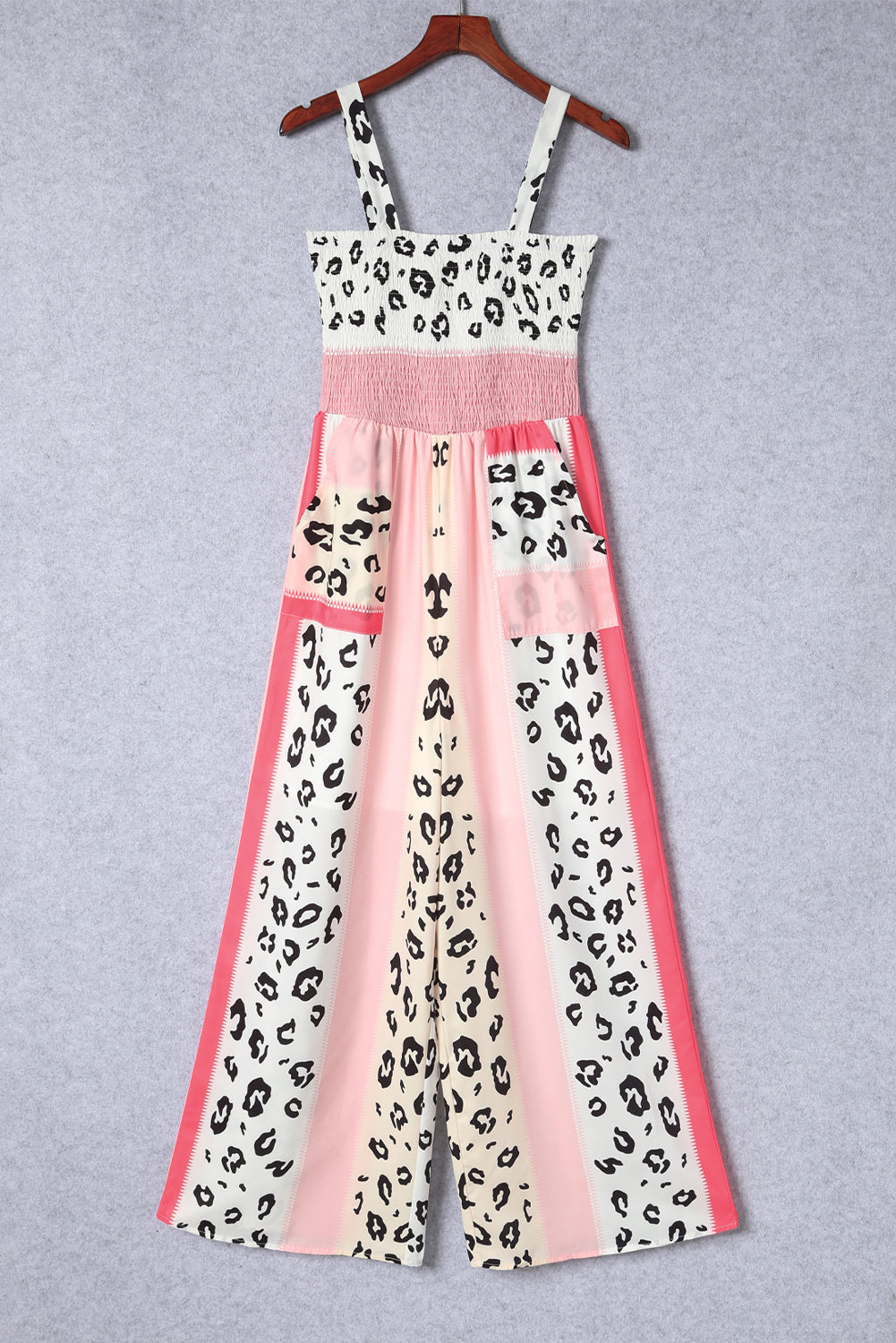 Pink Leopard Color Print Pocketed Jumpsuit