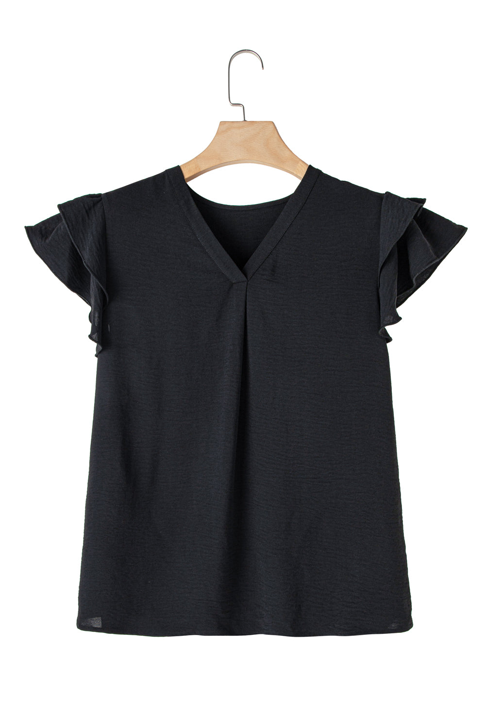 Black Ruffled Short Sleeve Plus Size Blouse