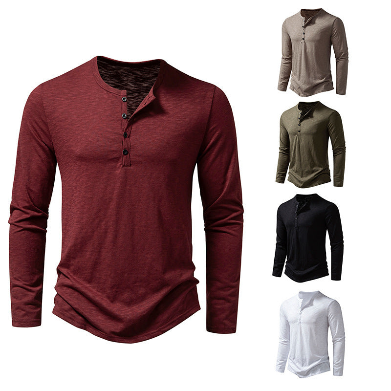 Mens Long Sleeve Henry Collar Shirt