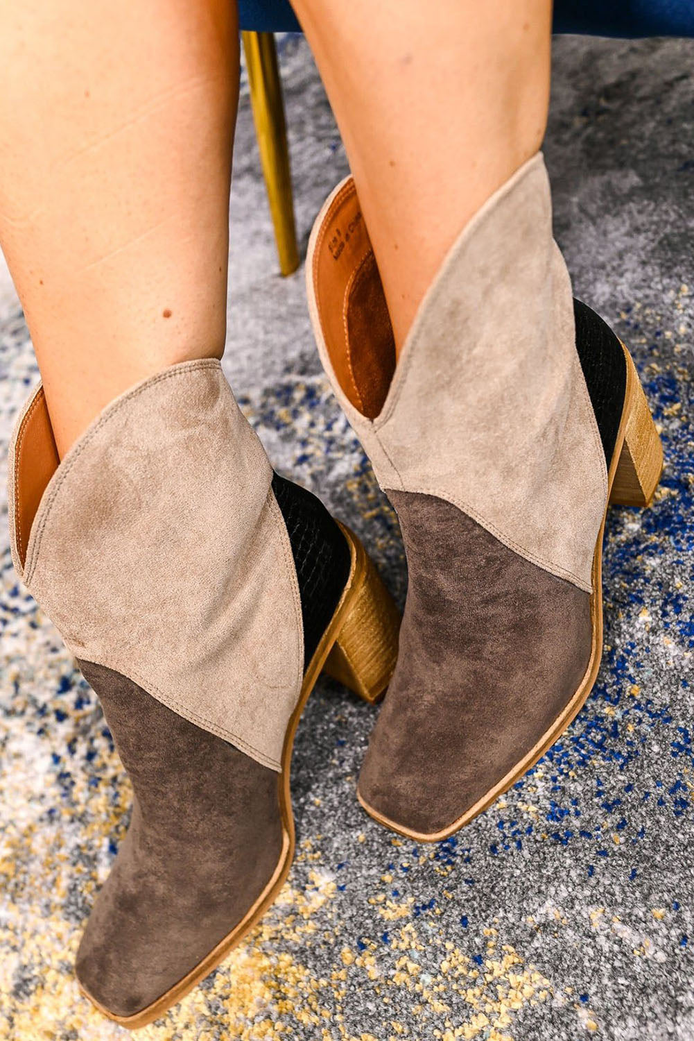 Black Colorblock Suede Heeled Ankle Booties