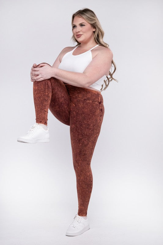 Plus Size Mineral Washed Wide Waistband Leggings