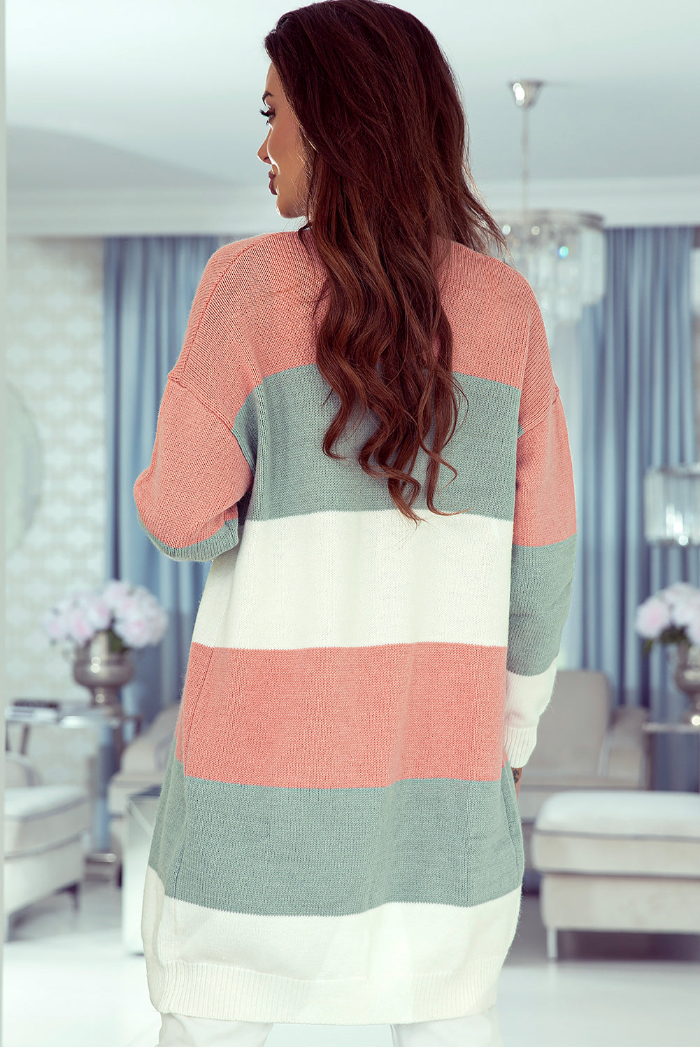 Green Colorblock Striped Cardigan