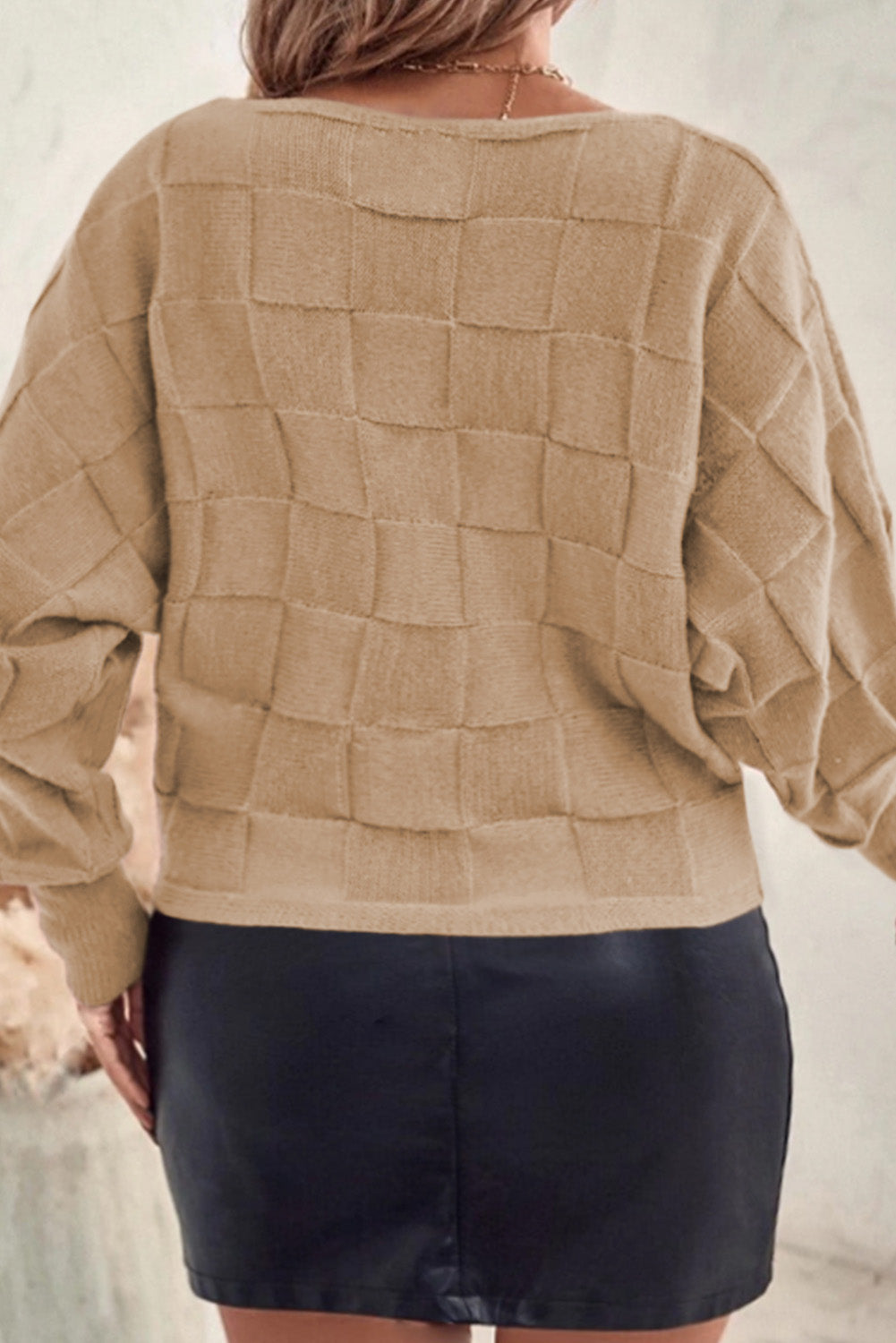 Tan Checkered Plus Size Sweater