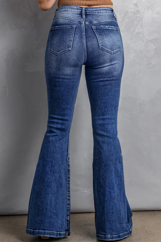 Plus Size Stitch Washed Flare Jeans