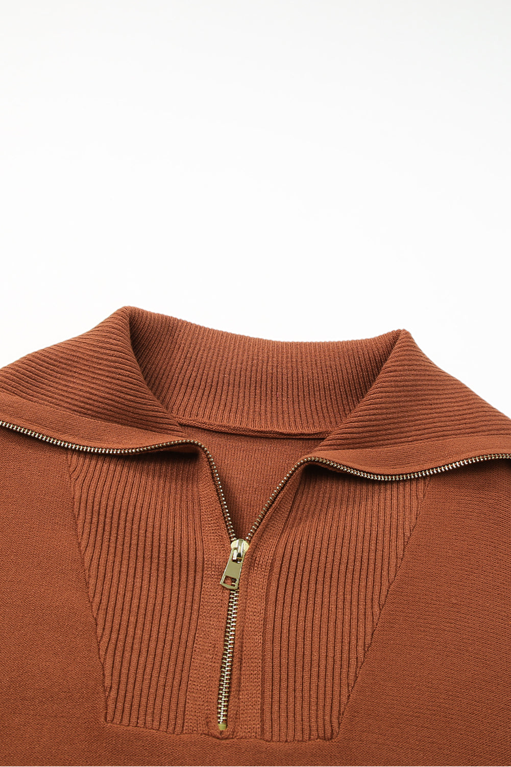 Brown Plus Size Zip Collar Sweater