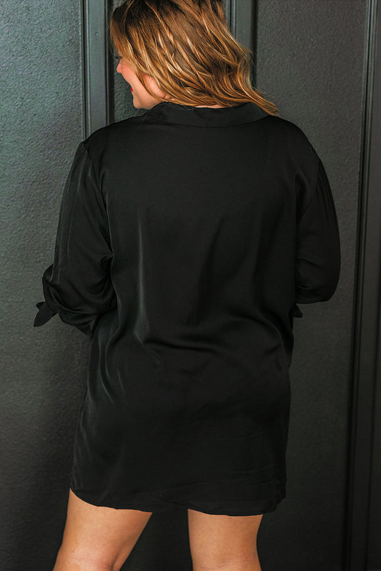 Black Plus Size Tie Cuffs Shirt Dress