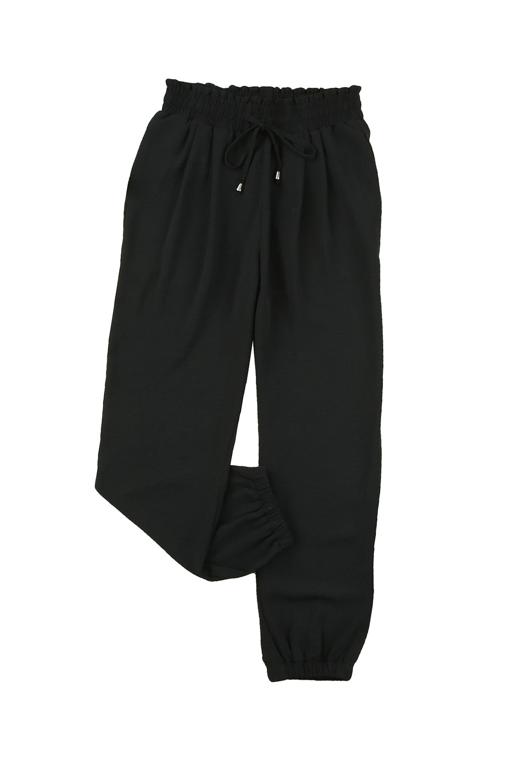 Black Solid  Smocked Waist Joggers