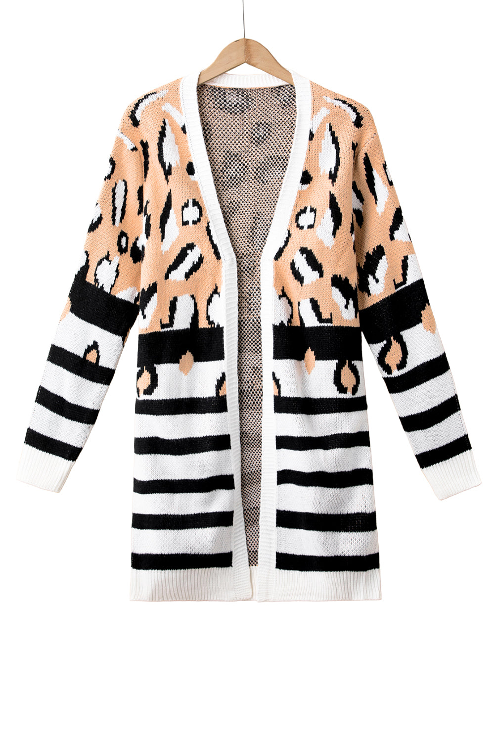 Brown Leopard Striped Mixed Print Cardigan