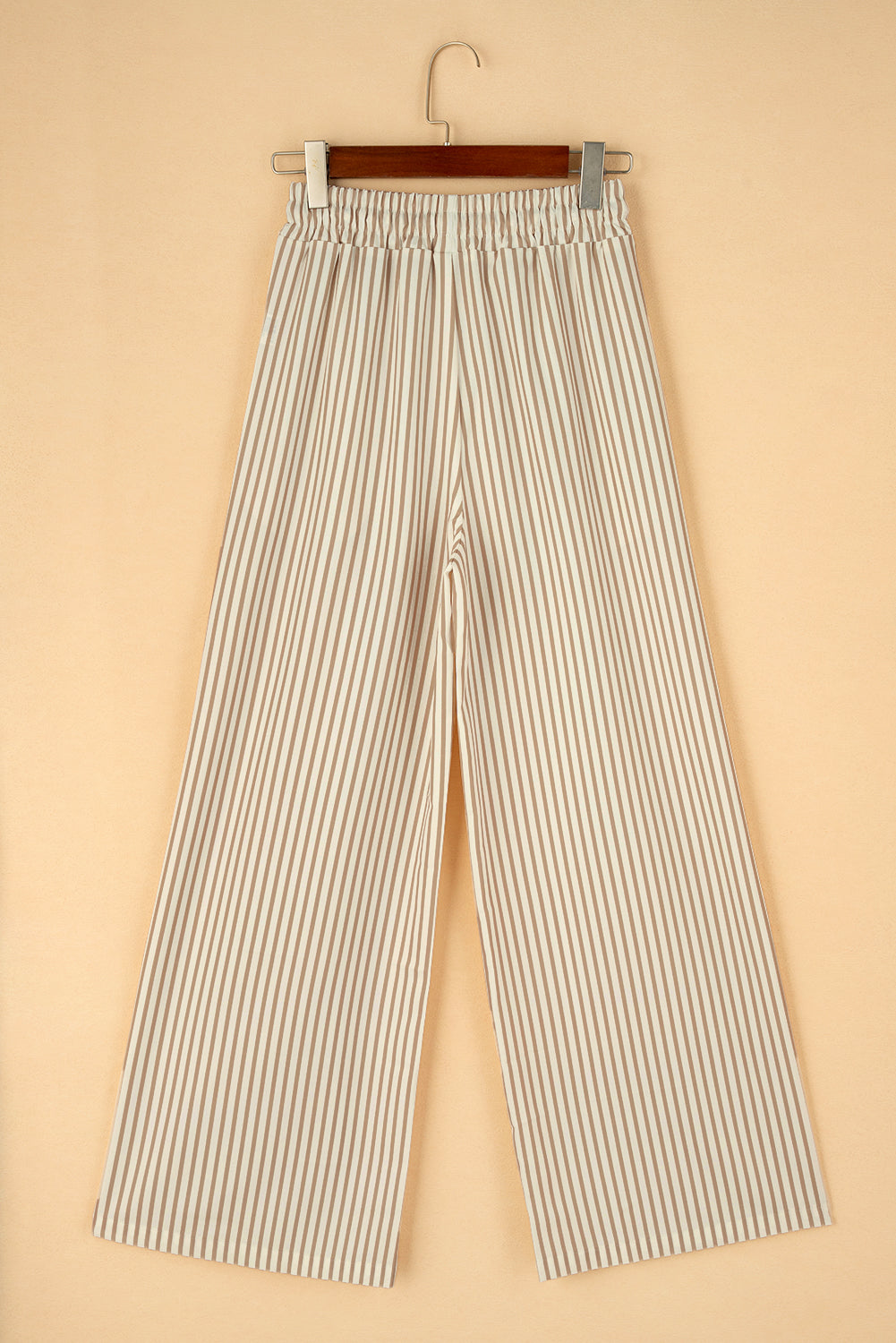 Khaki Striped Print Wide Leg Drawstring Pants