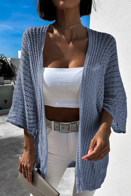 Casual Hollow-out Bracelet Sleeve Knit Cardigan