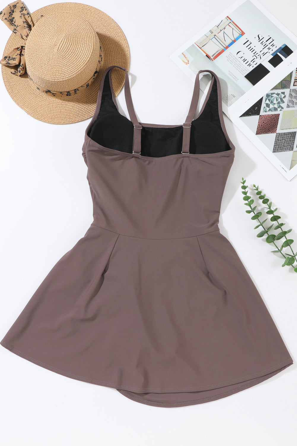 Coffee Knotted One Piece Swim Dress