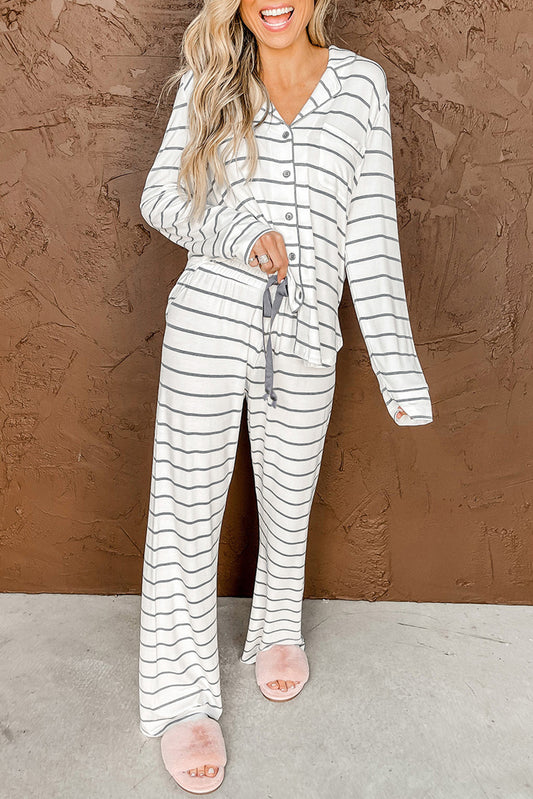 Cozy Striped Print Pants Pajamas Set (Curvy sizes)