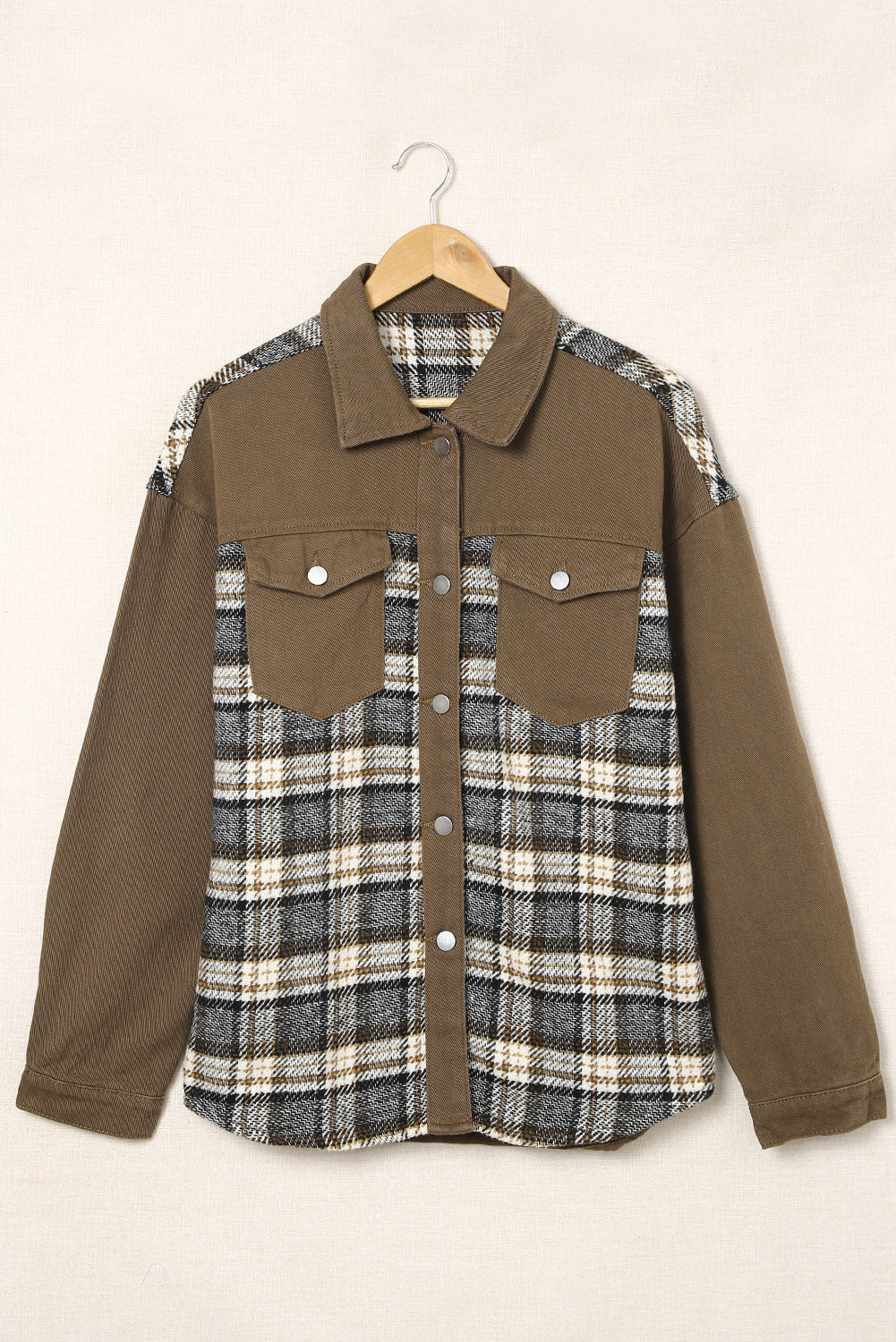 Loose Fit Sky Blue Plaid Patchwork Denim Jacket