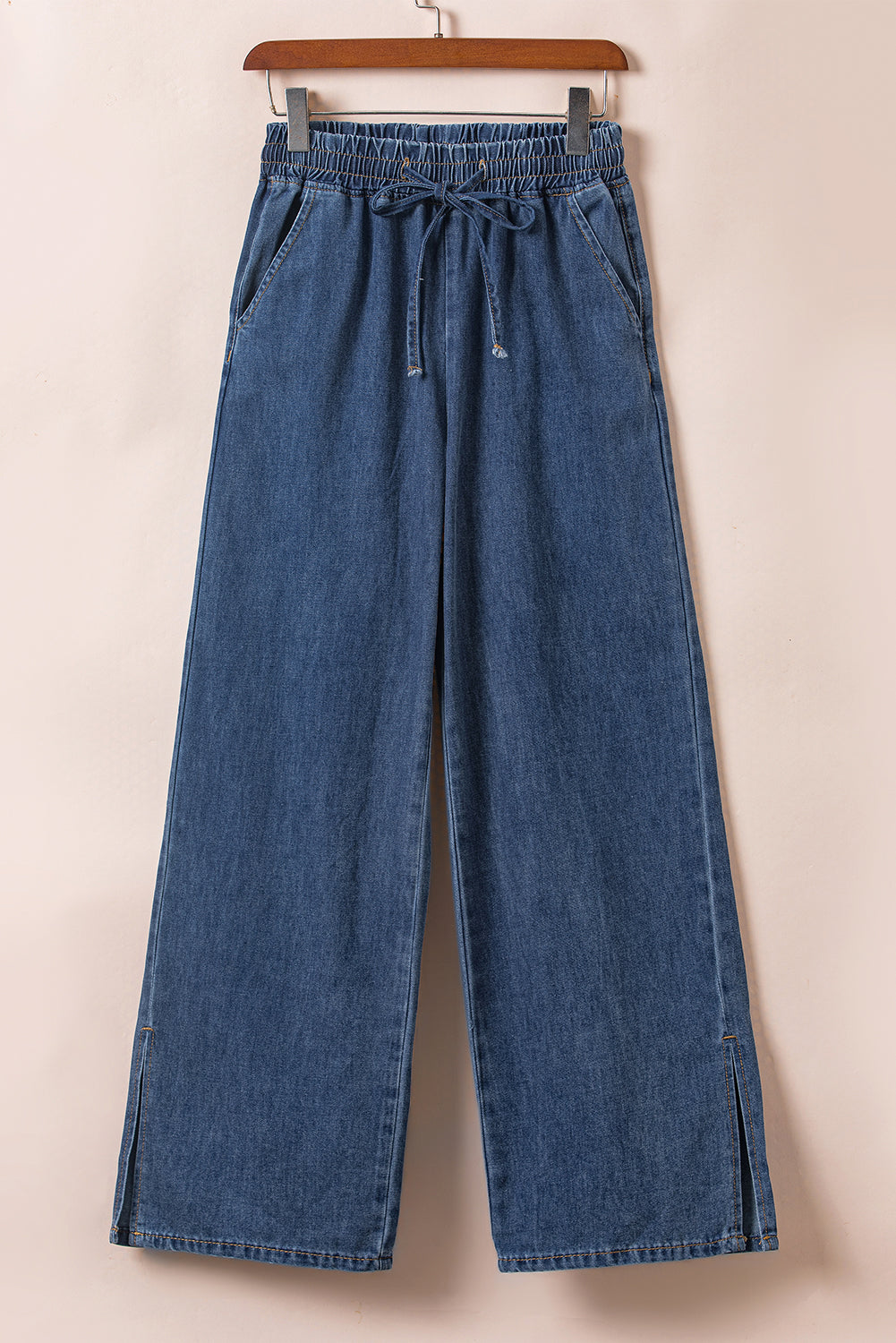 Washed Out Drawstring Waist Wide Leg Jeans