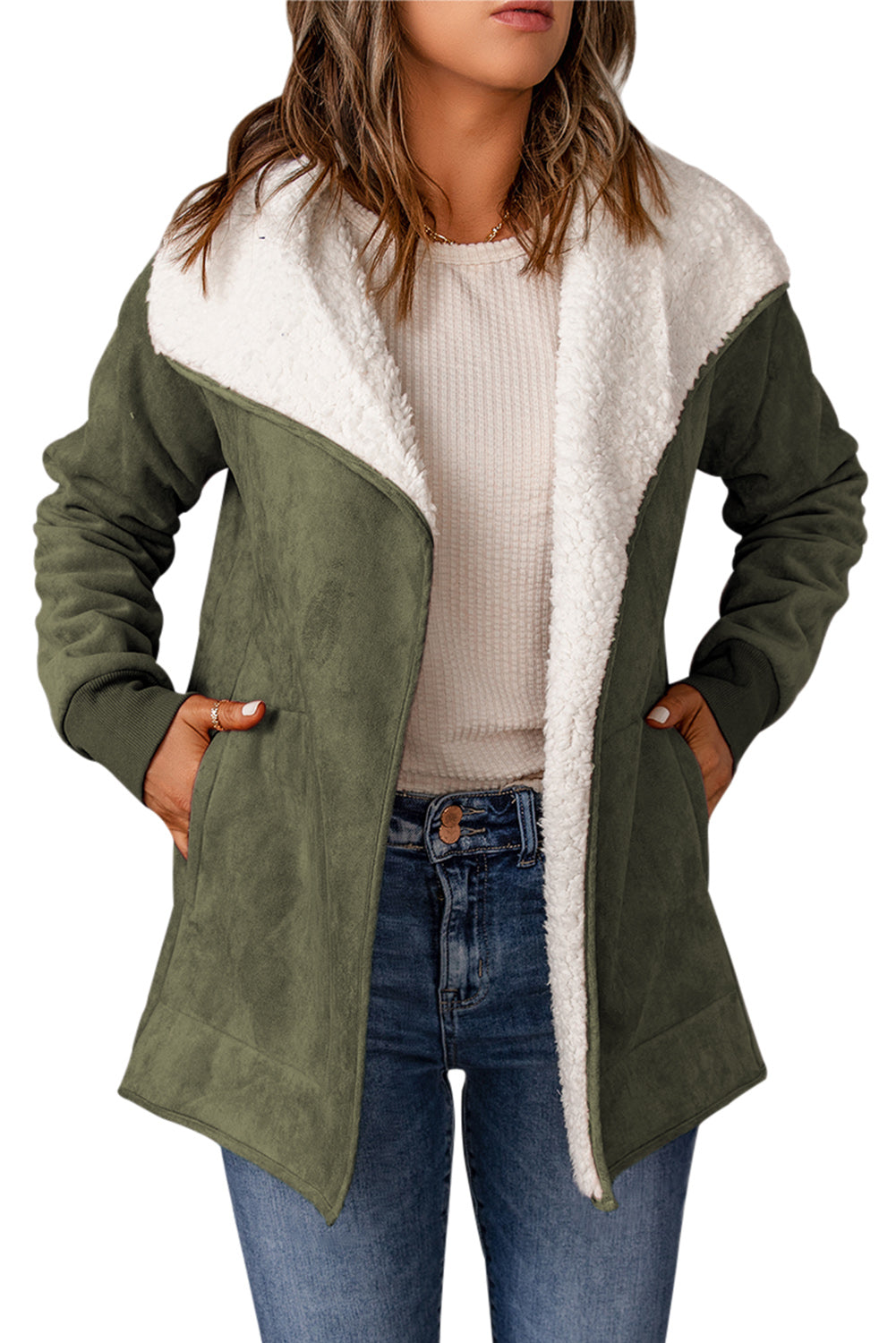 Faux Suede Fleece Lined Jacket(plus Size Available)