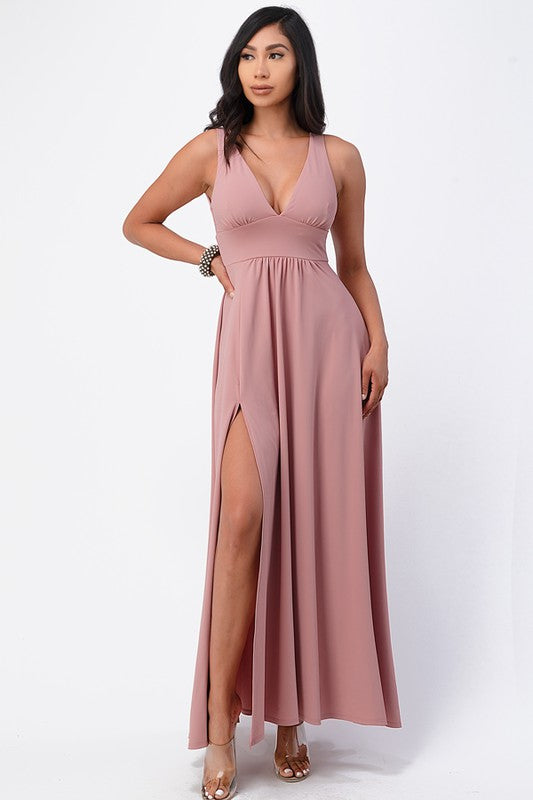 Deep V Neck A line dress