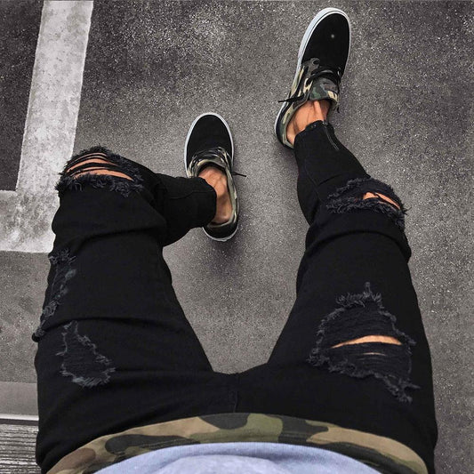 Men Black Distressed Jeans