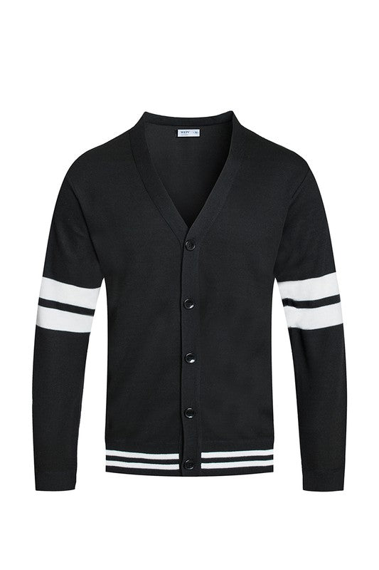 Mens Two Stripe Button Down Cardigan