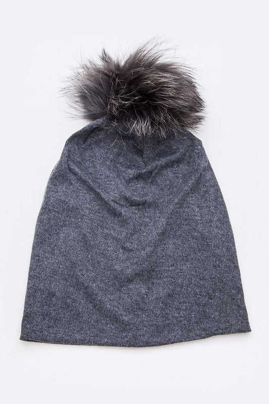 Oversize Raccoon Fur Slouchy Pom Beanie