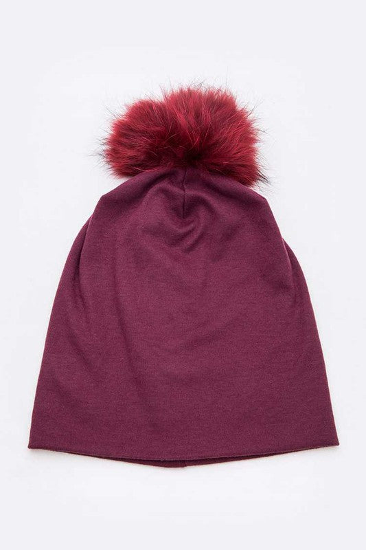 Oversize Raccoon Fur Slouchy Pom Beanie