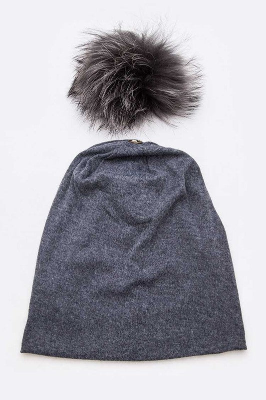 Oversize Raccoon Fur Slouchy Pom Beanie