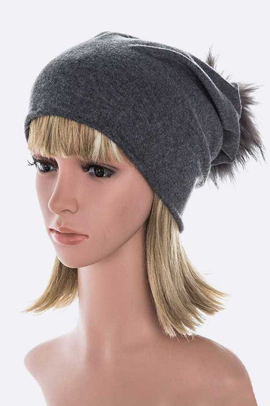 Oversize Raccoon Fur Slouchy Pom Beanie