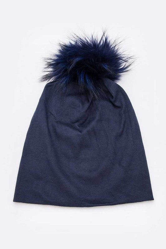 Oversize Raccoon Fur Slouchy Pom Beanie