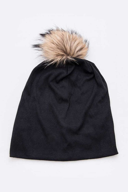 Oversize Raccoon Fur Slouchy Pom Beanie