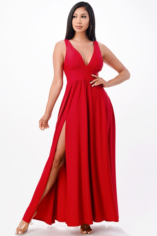 Deep V Neck A line dress