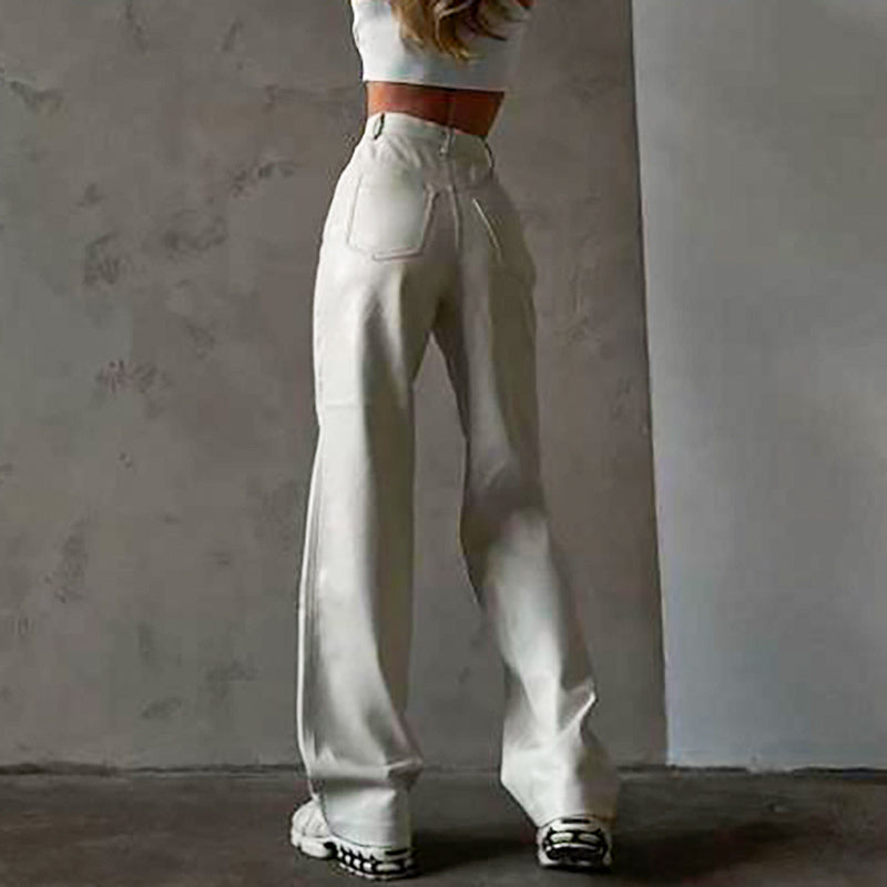 Women's PU Leather White Micro Flare Pants